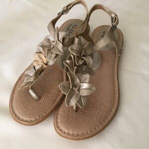b.o.c. Metallic Gold Floral T-Strap Sandals